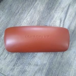Longchamp Sun or Eye Glass Case Leather Cognac Brown with Gold Hinge